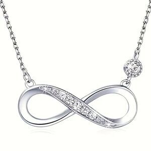 Silver Plated Zircon Infinity Necklace Bridal Wedding Pendant Necklace